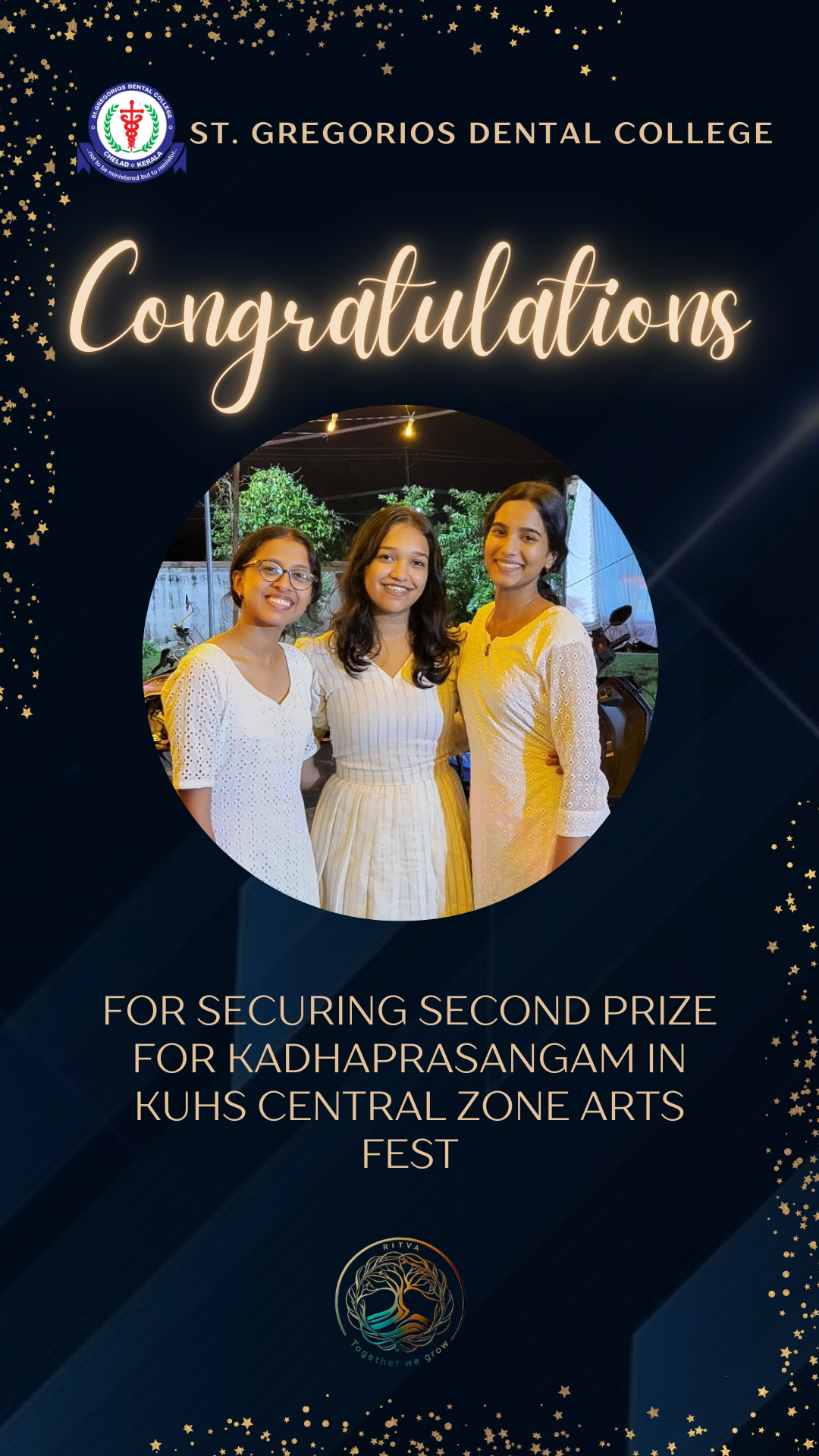 Congratulations for securing second prize for kadhaprasangam in KUHS central zone arts fest