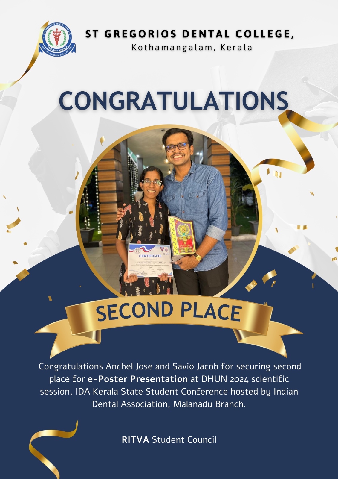 Congratulations Anchel Jose and Savio Jacob for securing second prize in e-poster presentation at IDA conferenc