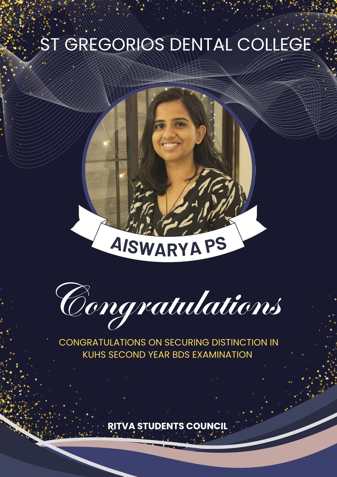 Congratulation Aiswarya P S for securing distinction in KUHS second year BDS Examinations